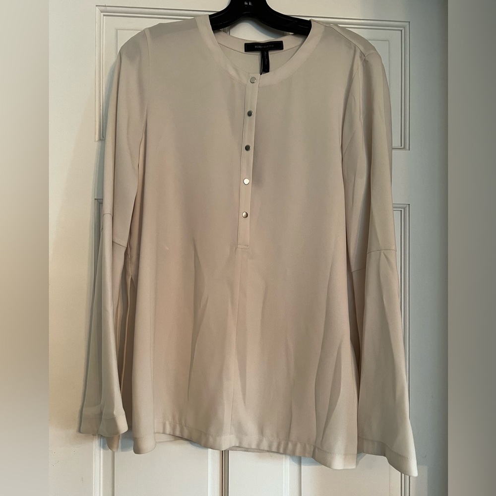 BCBG blouse, off white with bell sleeves.